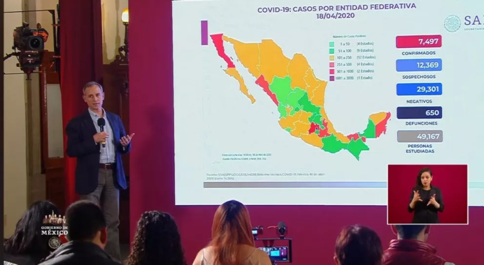 Hay 7,497 casos de coronavirus en México y 650 defunciones