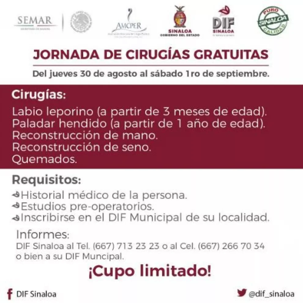 Anuncian tres días de jornada de Cirugías Gratuitas