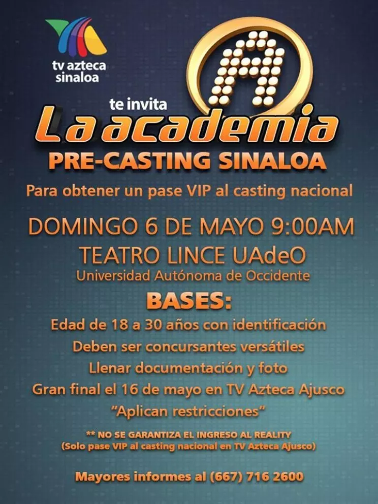 Casting La Academia Sinaloa -Agenda Cultural Semanal-