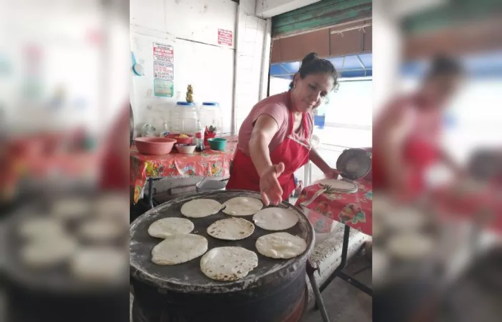 Tortillas de maíz hechas a mano, especialidad de María Vega en Villa Juárez