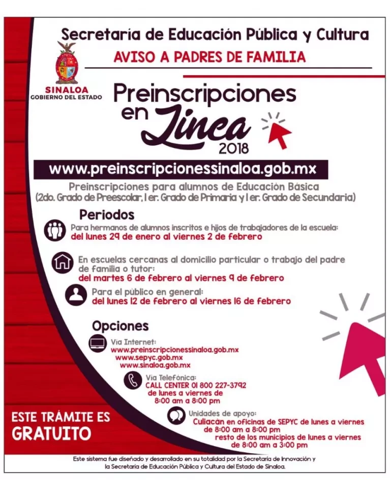 Del 29 de enero al 16 de febrero preinscripciones en Sinaloa