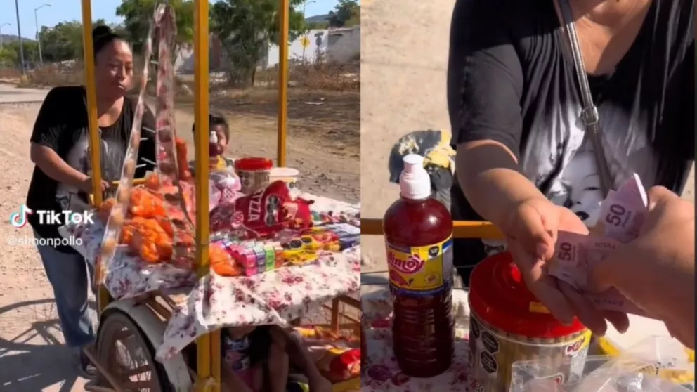 VIDEO: TikToker ayuda a señora que diariamente sale con sus dos nietos a trabajar vendiendo dulces