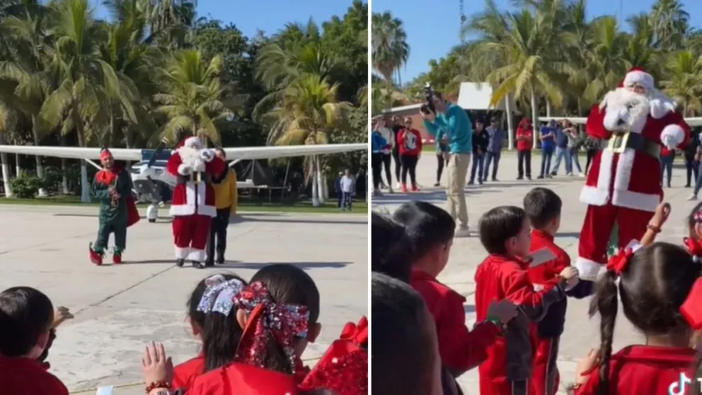 Santa Claus deja el Trineo y llega en una avioneta para convivir con niños de Culiacán