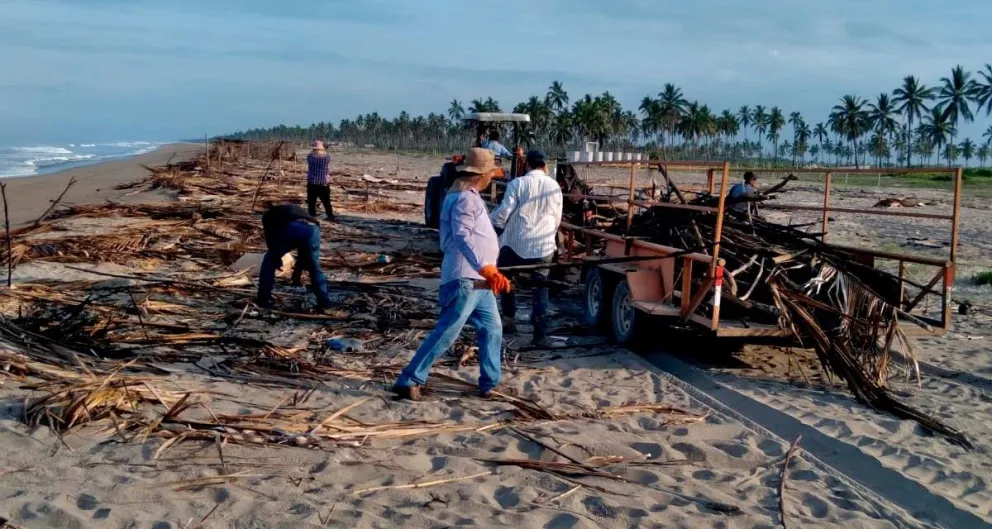 Labores de limpieza en la playa Las Cabras, en Escuinapa. Foto: Cortesía