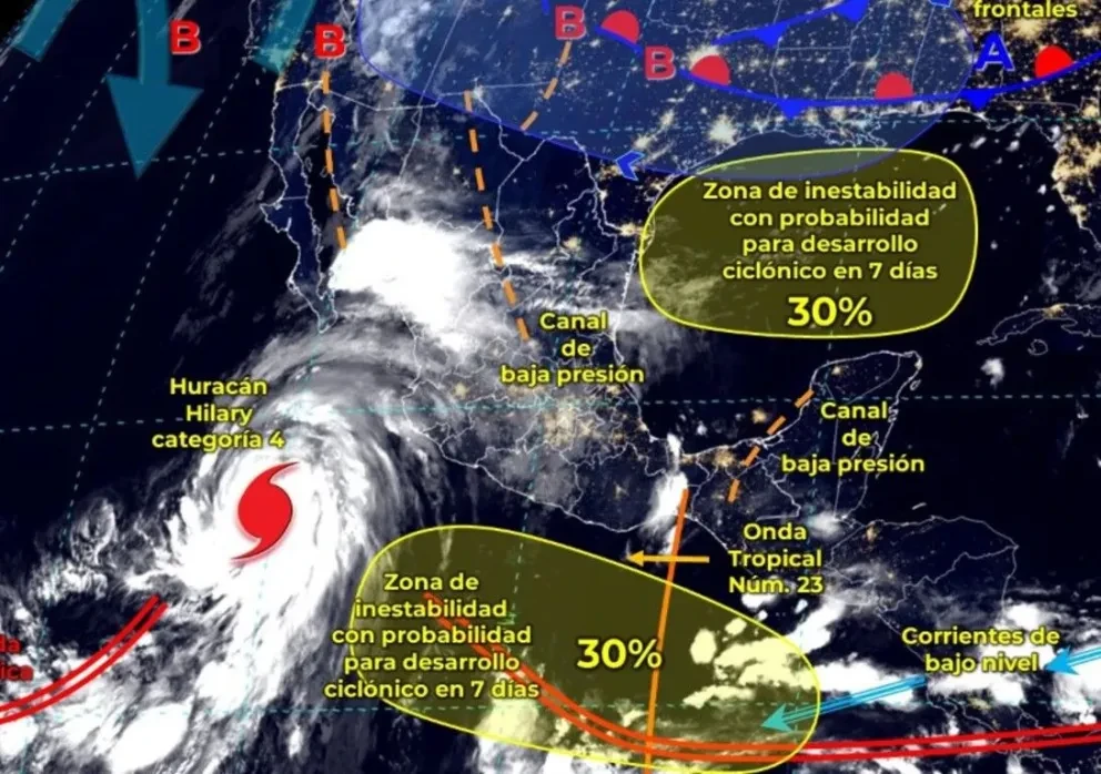 Clima en México 18 de agosto de 2023: huracán Hilary y onda tropical 23 provocarán lluvias en gran parte del país