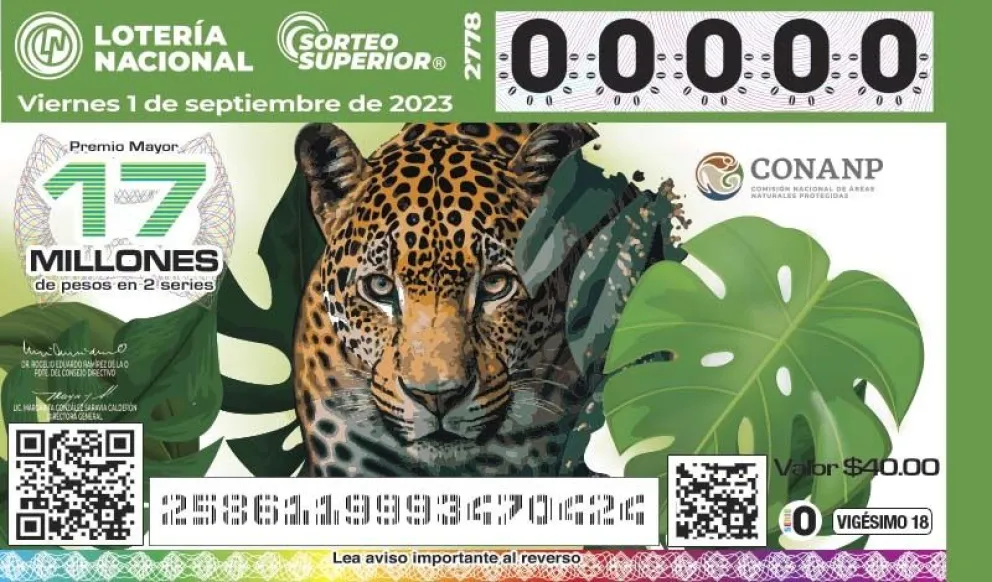 En esta ocasión, el billete del Sorteo Superior lució un jaguar, en alusión a las Áreas Naturales Protegidas de México.