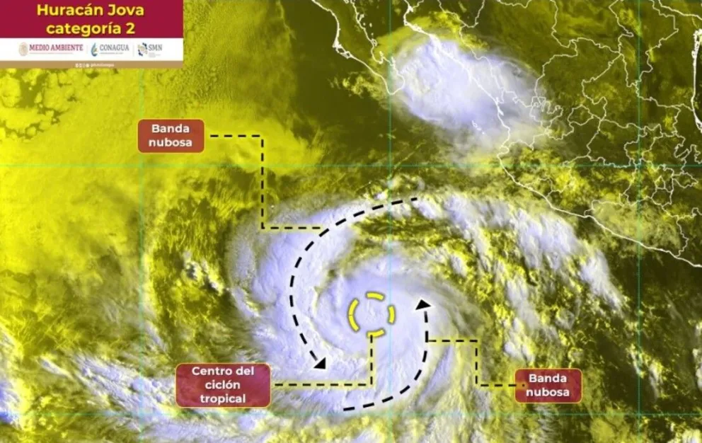 El huracán Jova propiciará lluvias fuertes con rachas de viento y oleaje elevado en algunos estados de México. Foto: Conagua