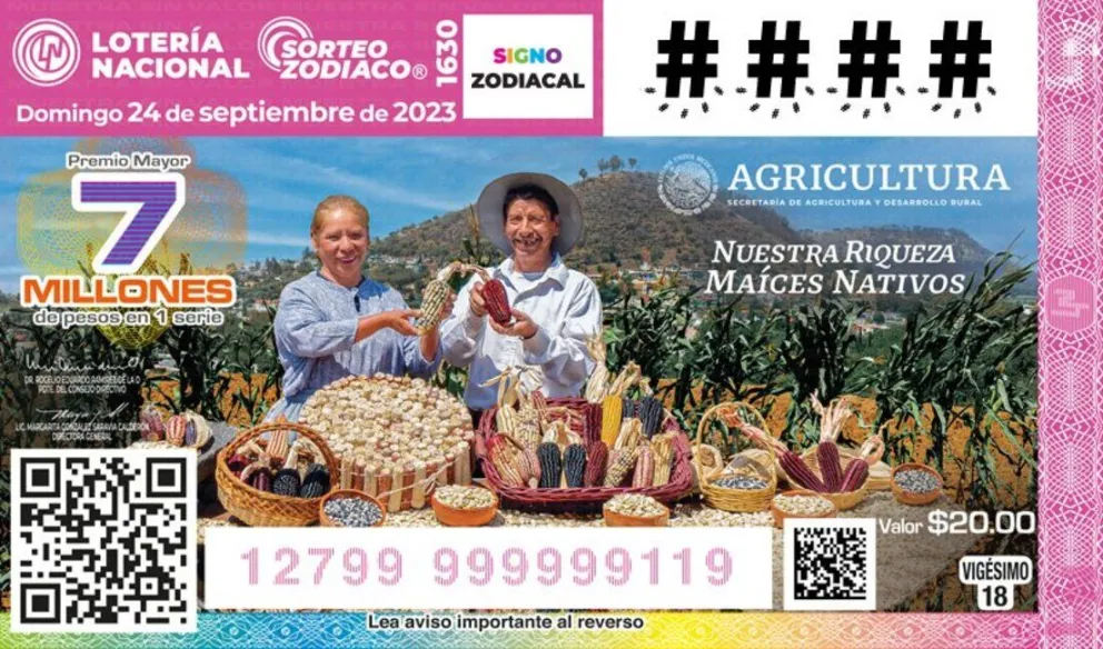 El Sorteo Zodiaco 1630 tuvo un billete alusivo a la celebración de Nuestra Riqueza Maíces Nativos. Foto: Lotería Nacional