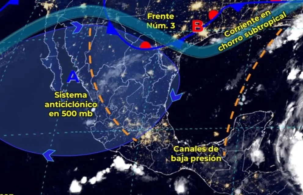 El frente frío núm. 3 se extenderá con características de estacionario sobre el noreste del país. Imagen: Conagua