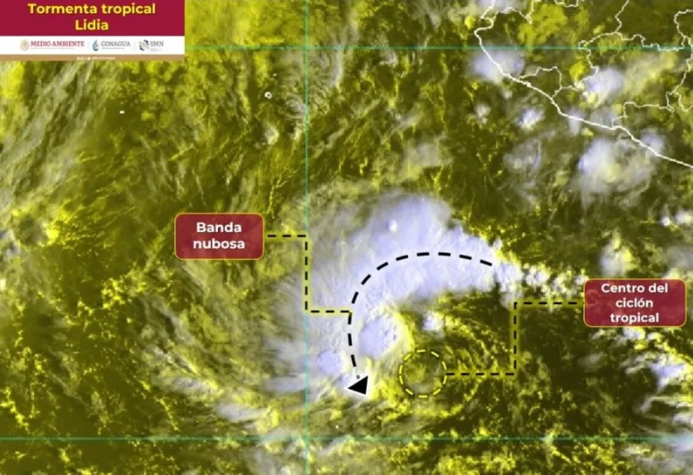 La tormenta Lidia propiciará lluvias fuertes en el occidente de México. Imagen: Conagua