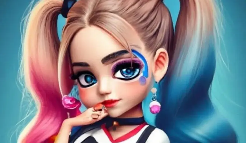 Listado de diseños de nombres de mujer en 3D con la temática del personaje Harley Quinn, realizados por la inteligencia artificial. Foto: Cortesía