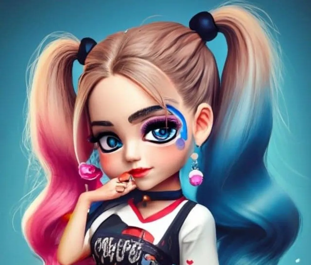 Listado de diseños de nombres de mujer en 3D con la temática del personaje Harley Quinn, realizados por la inteligencia artificial. Foto: Cortesía