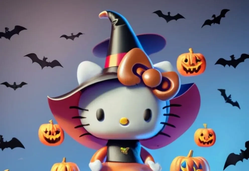 Diseños 3D con la temática de Halloween y Kello Kiity, realizados por la inteligencia artificial en diseño 3D para compartir en redes sociales. Foto: Cortesía