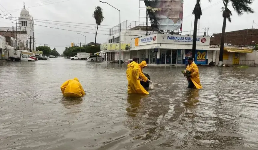 Así se encuentra la ciudad de Los Mochis por las lluvias de este fin de semana. Foto: Cortesía