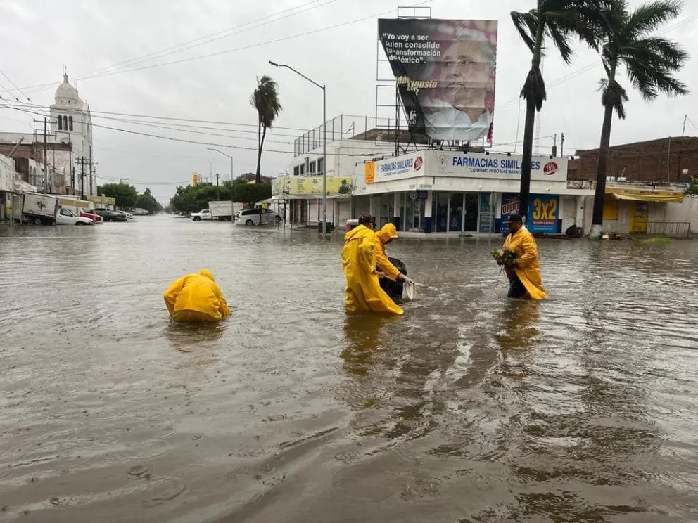 Así se encuentra la ciudad de Los Mochis por las lluvias de este fin de semana. Foto: Cortesía