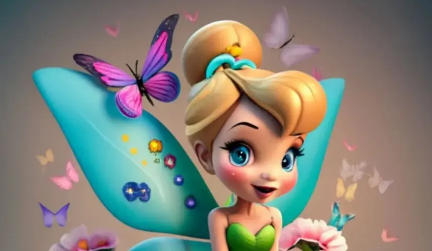 Recopilación de diseños en 3D con nombres de niña y mujer con tema de Campanita de Disney y flores, que fueron generados por la inteligencia artificial. Foto: Cortesía