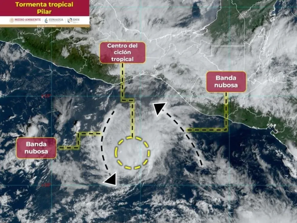 La tormenta tropical Pilar se localiza frente a las costas de Oaxaca. Foto: Conagua