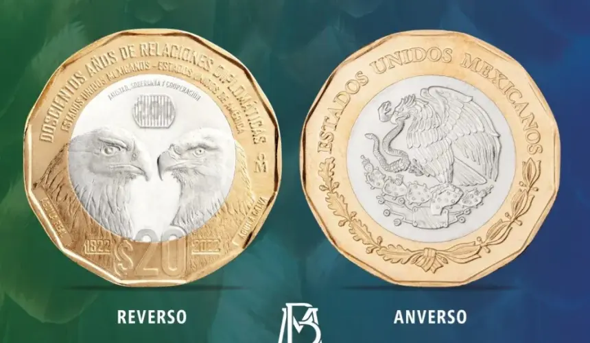 Así es la nueva moneda mexicana de 20 pesos que celebra 200 años de relación con EU.