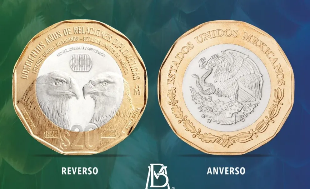Así es la nueva moneda mexicana de 20 pesos que celebra 200 años de relación con EU.