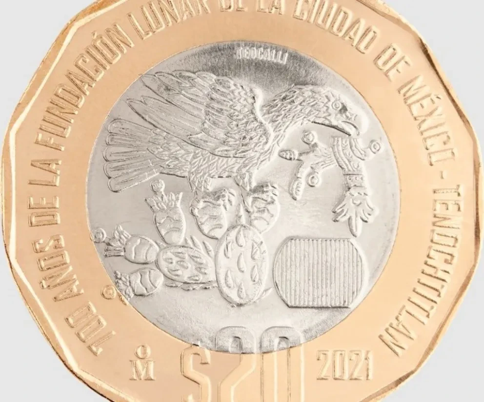 Esta moneda conmemorativa de 20 pesos sobre los 700 años de la fundación de Mëxico-Tenochtitlan se vende hasta en $25 mil pesos en Mercado Libre. Foto: Banxico