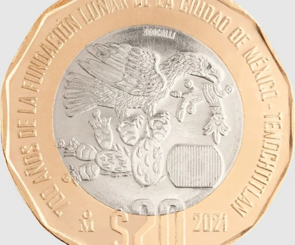  Esta moneda conmemorativa de 20 pesos sobre los 700 años de la fundación de Mëxico-Tenochtitlan se vende hasta en $25 mil pesos en Mercado Libre. Foto: Banxico