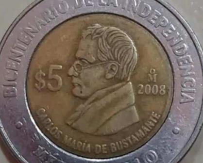 Esta moneda conmemorativa de 5 pesos de Carlos María de Bustamante se vende en más de $32 mil pesos en Internet