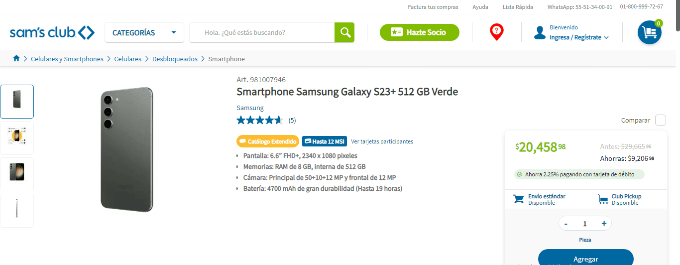 Sam’s Club tiene en descuento de 9 mil pesos el Samsung Galaxy S23+