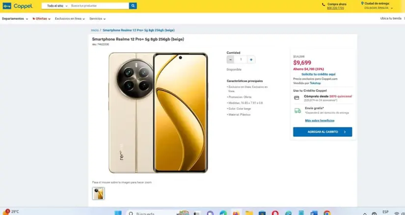 El descuento que tiene este equipo en Coppel. Foto: Captura de pantalla