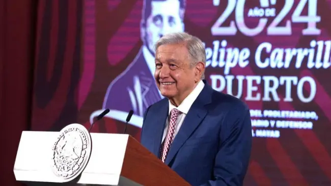 AMLO en La Mañanera desde Palacio Nacional en la CDMX. Foto: Presidencia