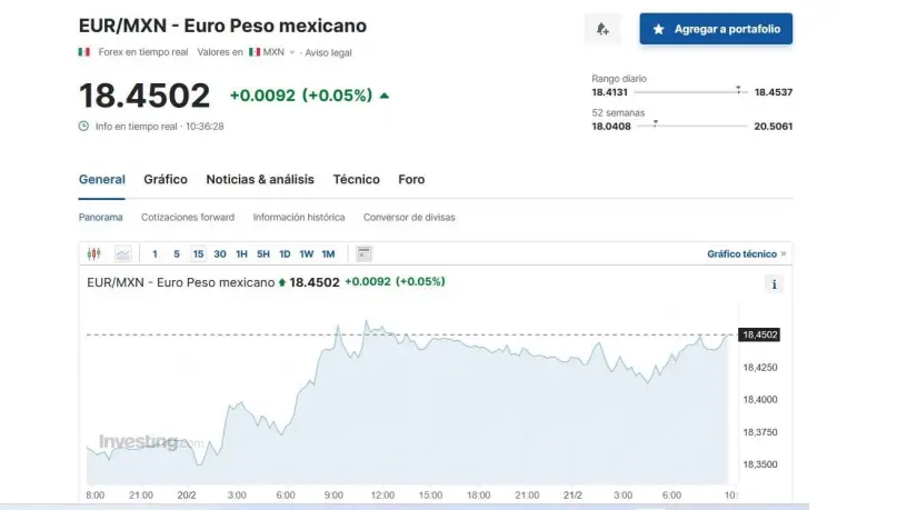 Precio del euro hoy 21 de febrero de 2024 en Investing