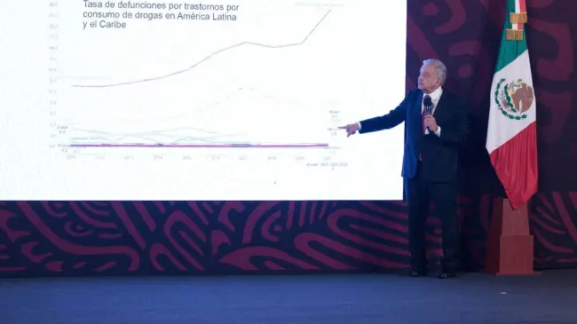 AMLO durante su conferencia de prensa de este 22 de febrero 2024.