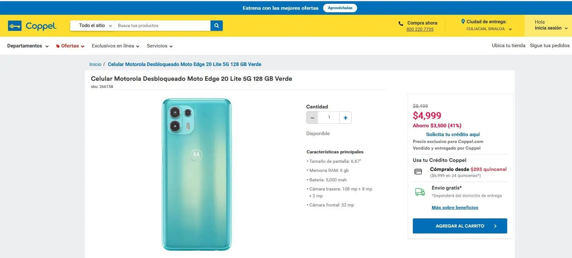  Smartphone Motorola Edge 20 Lite con descuento en Coppel