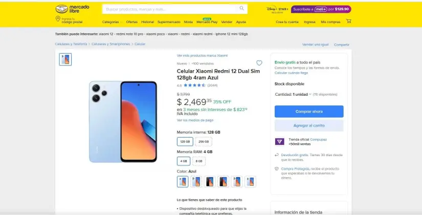 Descuento del smartphone Xiaomi Redmi 12 en Mercado Libre