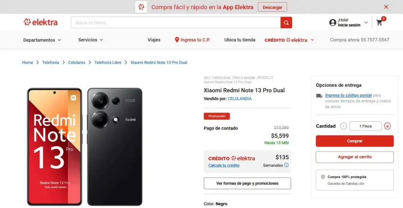 Smartphone Xiaomi Redmi Note 13 Pro en descuento en Elektra