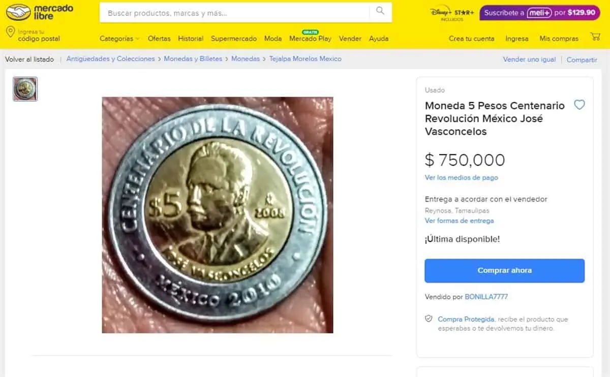 Moneda conmemorativa de 5 pesos se vende hasta en $750 mil pesos en Mercado Libre