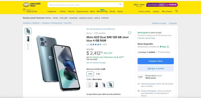 Con descuento el smartphone Motorola Moto G23