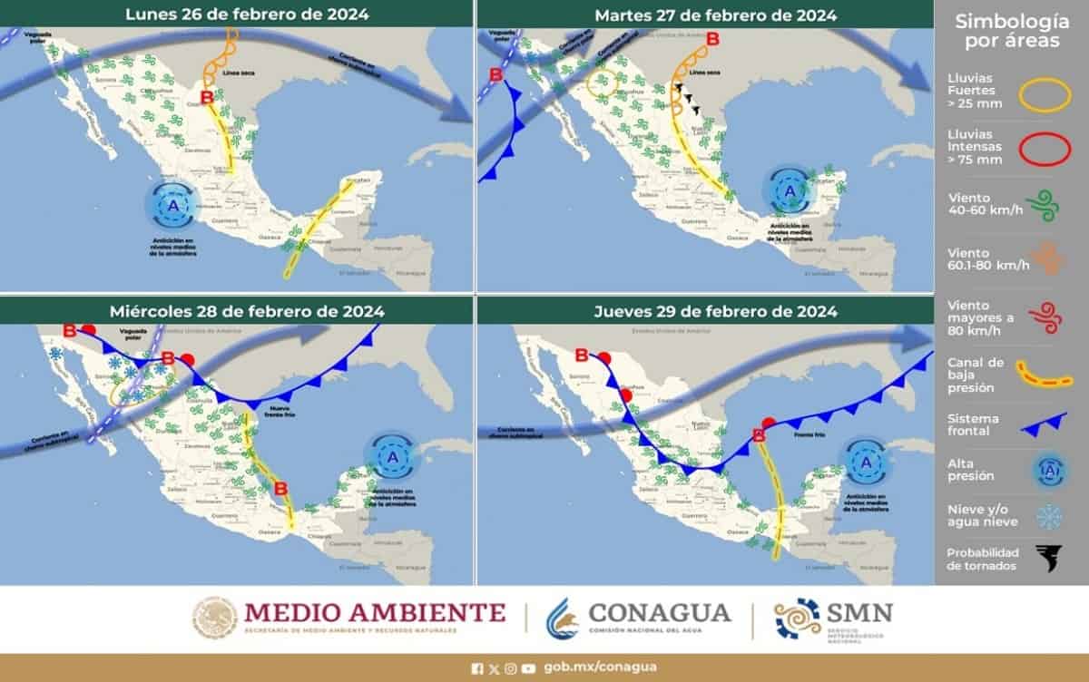 Pronóstico del clima en México de hoy lunes 26 de febrero de 2024