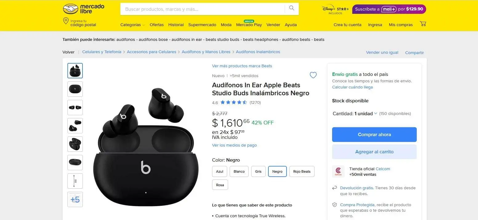 Auriculares Apple Beats Studio Buds en rebaja en Mercado Libre