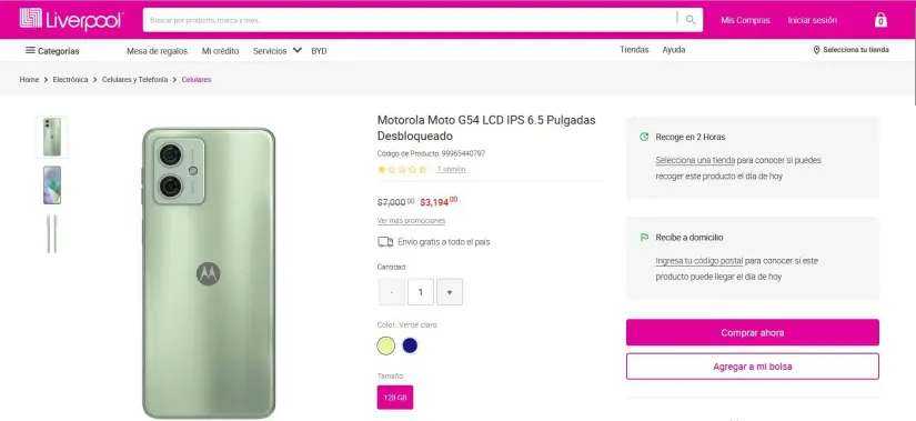 Smartphone Motorola Moto G54 en remate en Liverpool