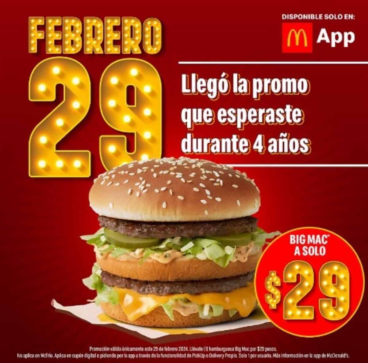 McDonald's celebra el Año Bisiesto con hamburguesas Big Mac a $29 pesos