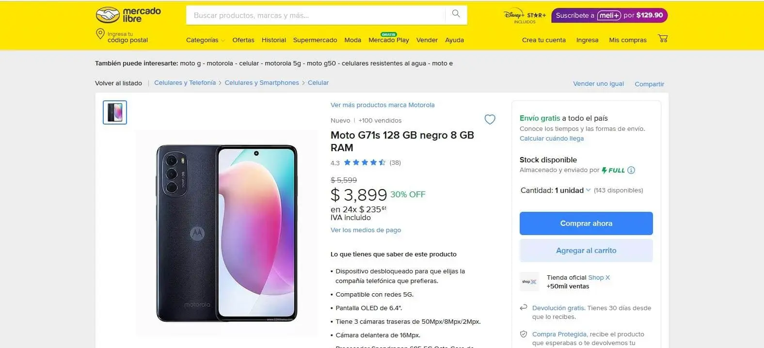 Smartphone Motorola Moto G71s con descuento especial en Mercado Libre