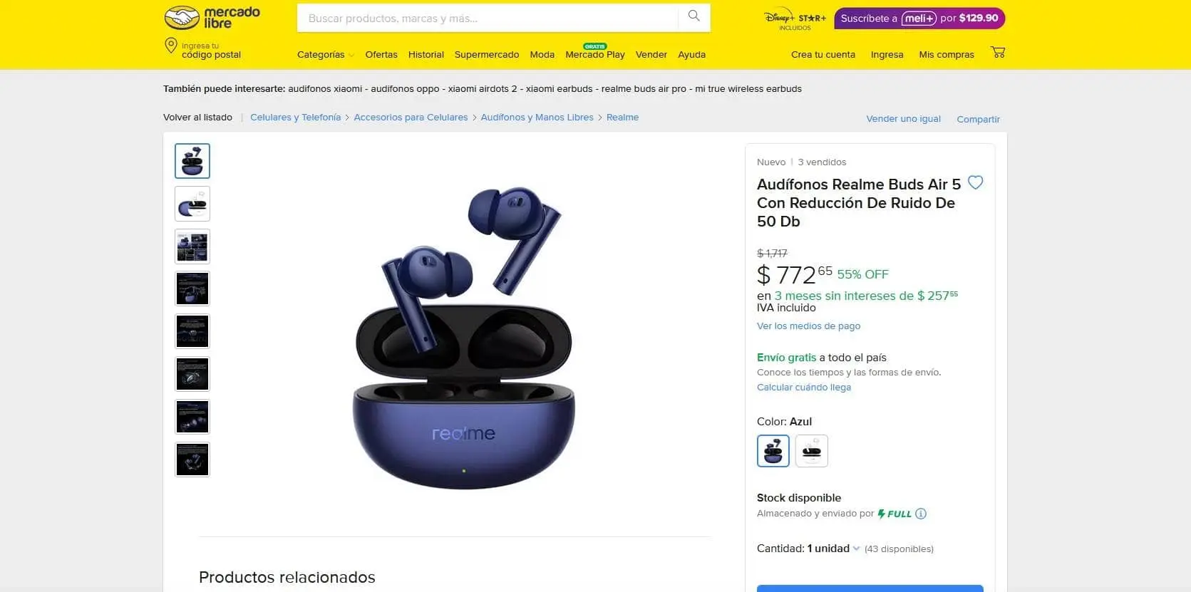 Auriculares Realme Buds Air 5 con descuento en Mercado Libre