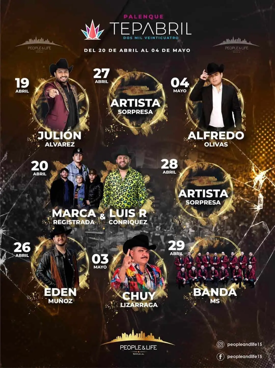 Cartelera de artistas del palenque de la Feria Tepabril 2024