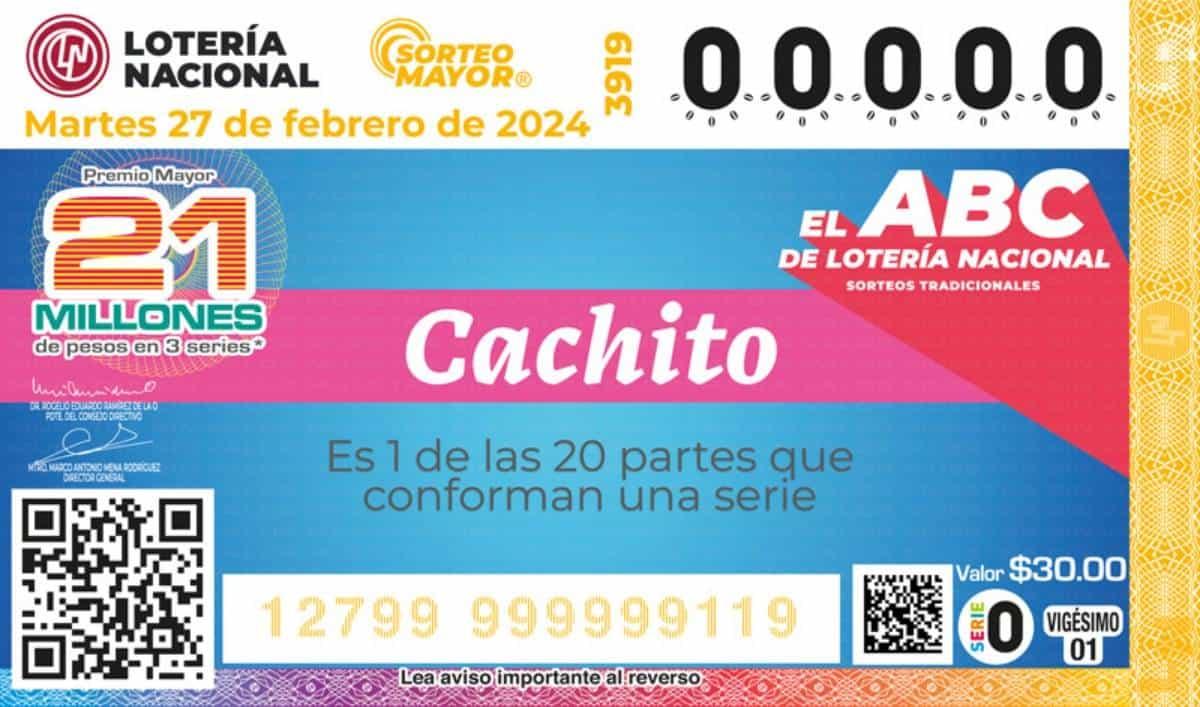 El billete del Sorteo Mayor 3919 estuvo dedicado al emblemático cachito. Imagen: Lotería Nacional