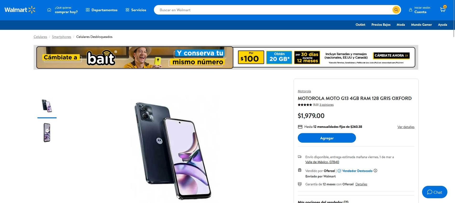Smartphone Motorola Moto G13 a precio económico eb Walmart