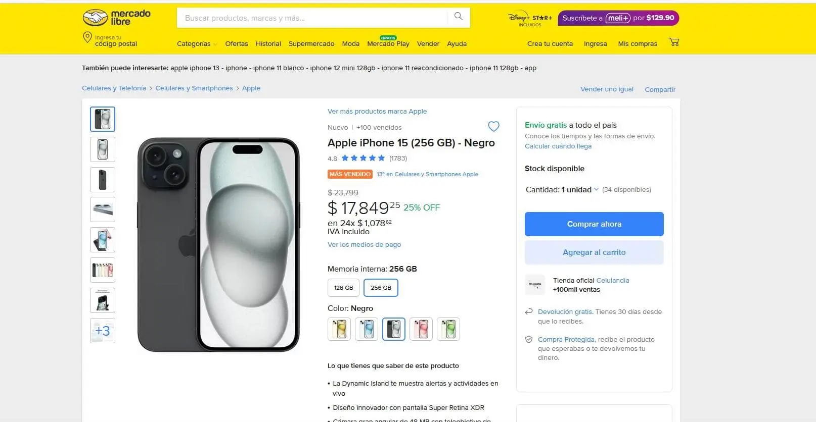  iPhone 15 con descuento en la plataforma de Mercado Libre