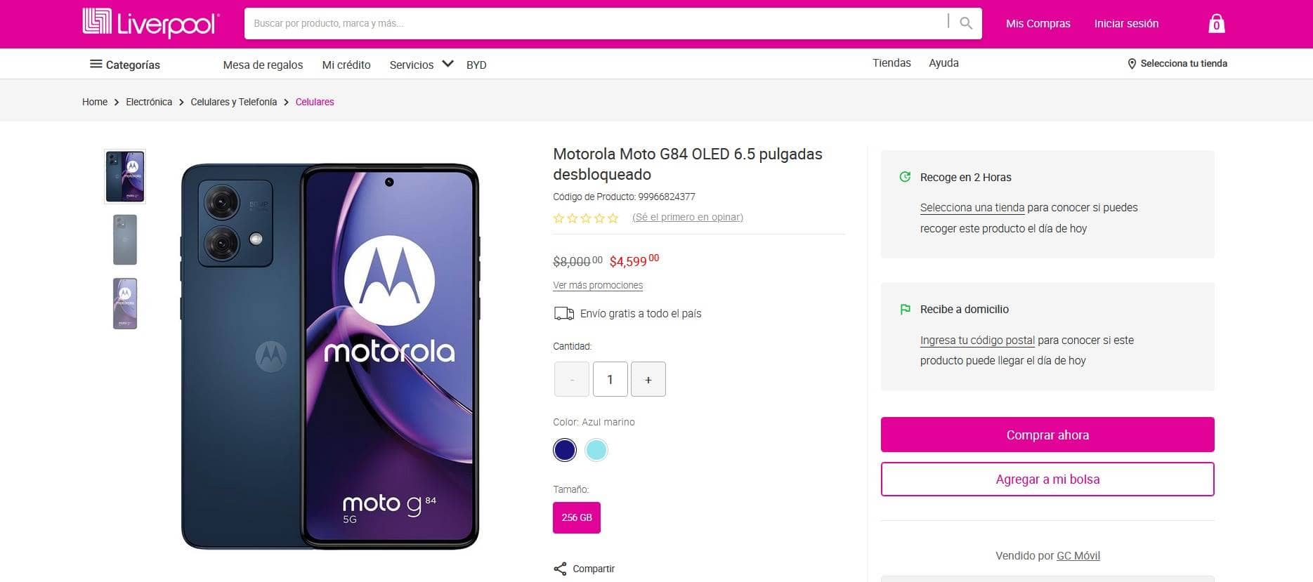 Smartphone Motorola Moto G84 cuánto cuesta en Liverpool