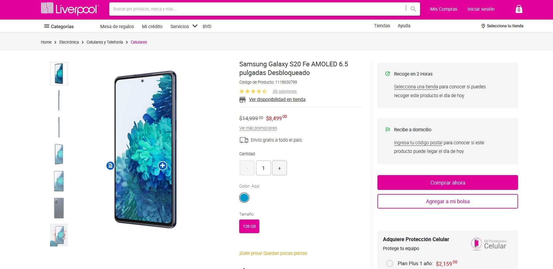 Smartphone Samsung Galaxy S20 Fe en descuento