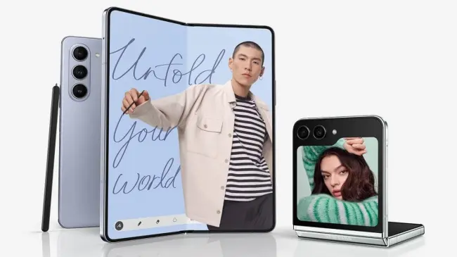 El Galaxy Z Fold5 cuenta con dos pantallas AMOLED y un diseño plegable. Foto: Samsung