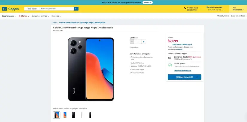 Smartphone Xiaomi Redmi 12 con descuento en Coppel